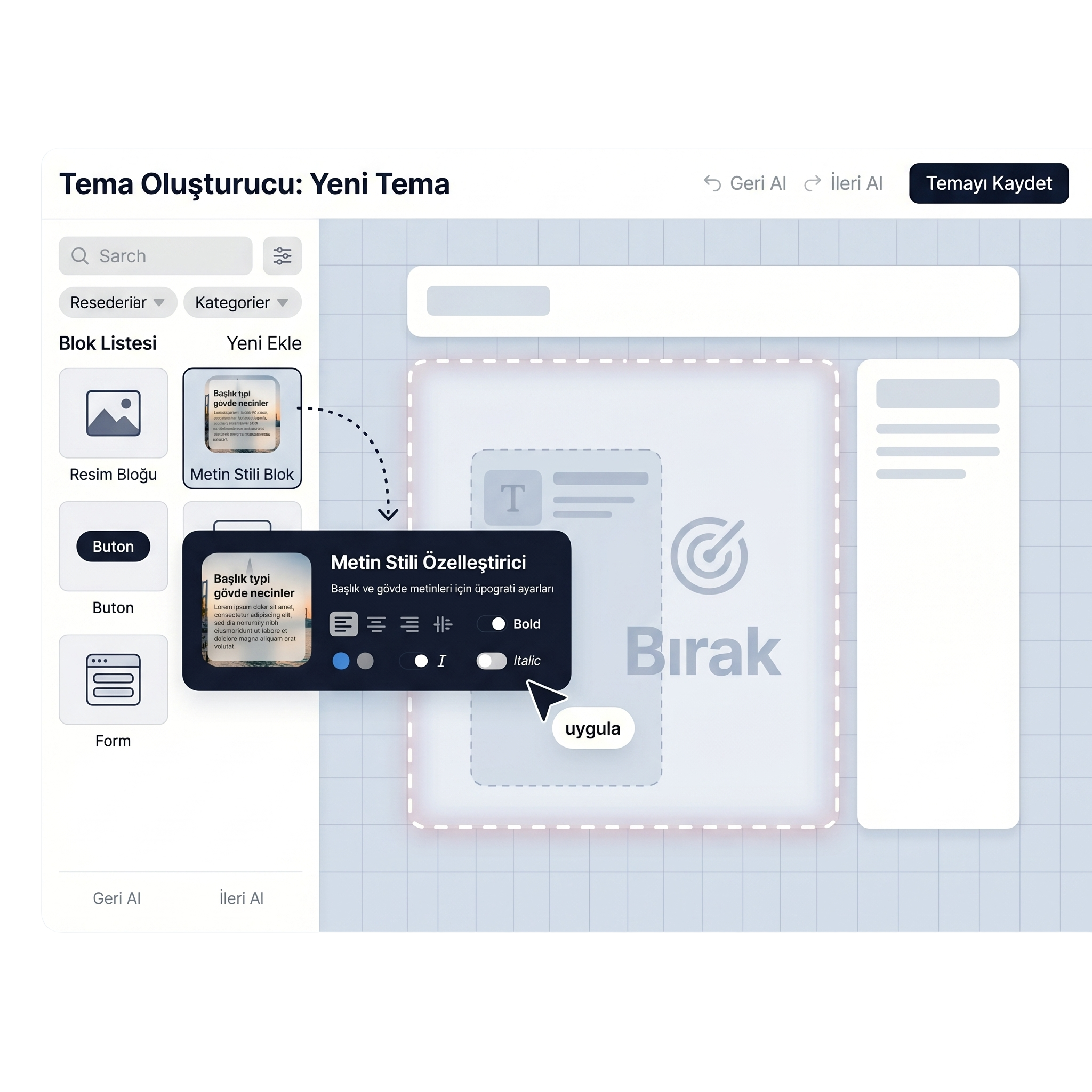 Oweb editör paneli görünümü