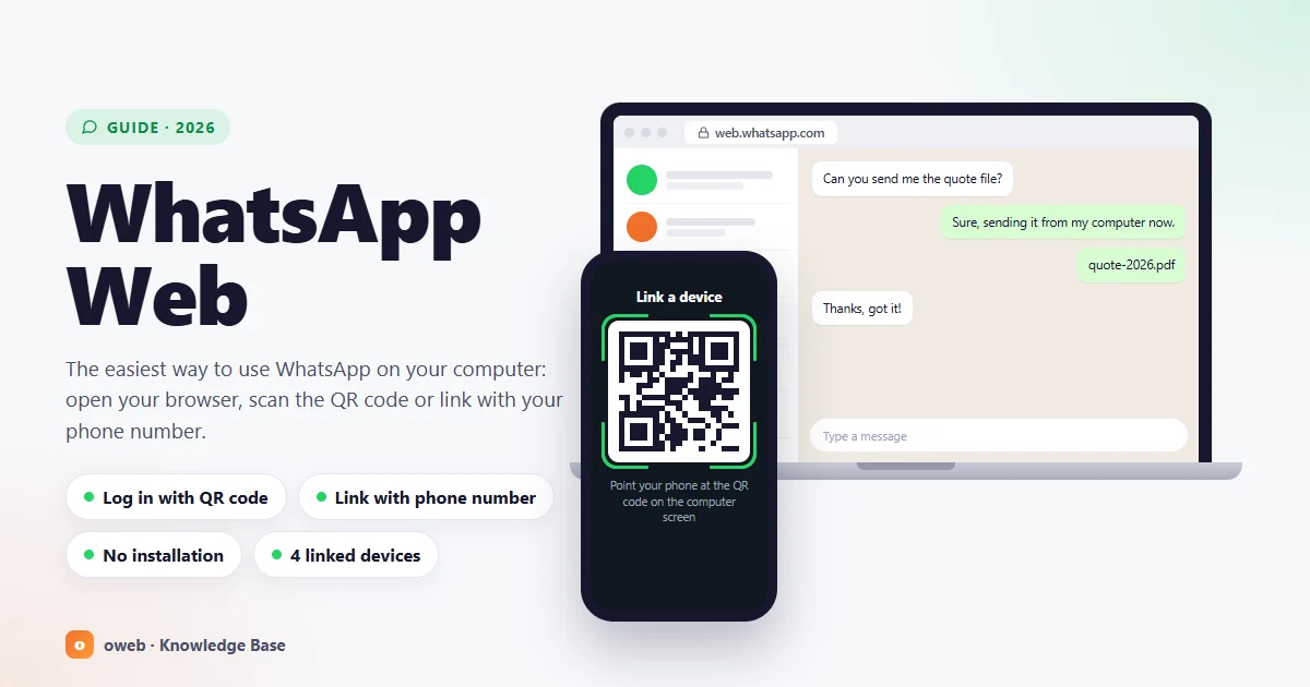 WhatsApp Web: a chat screen open on a laptop next to a smartphone linked to the account
